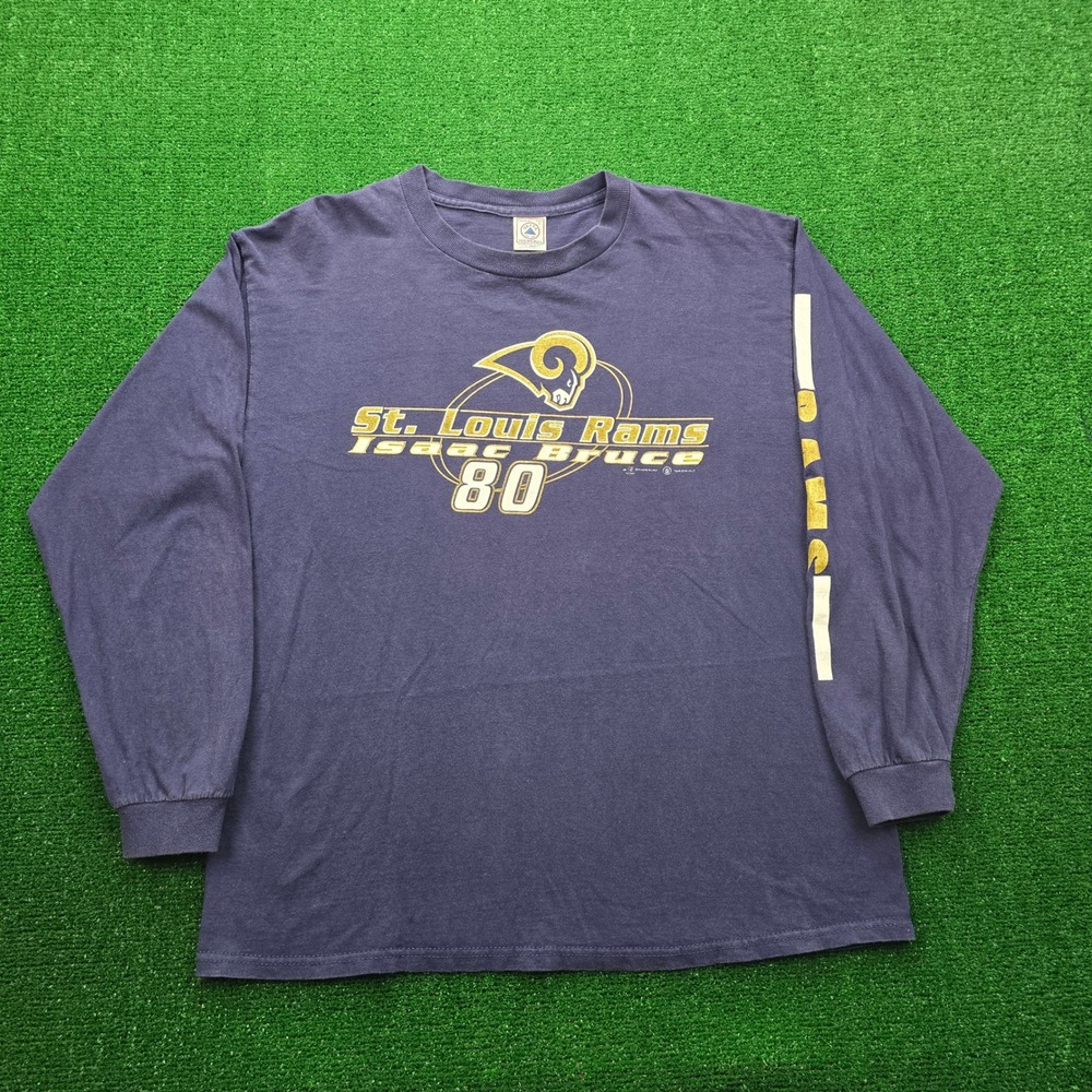 St Louis Rams Tshirt Mens Large Blue Long Sleeve Vintage NFL #80 Isaac Bruce